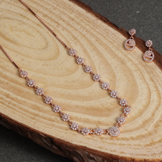 925 Silver Floral Cluster Necklace (Rose-Gold Finish)