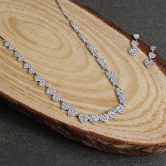 925 Silver Heart Studded Necklace