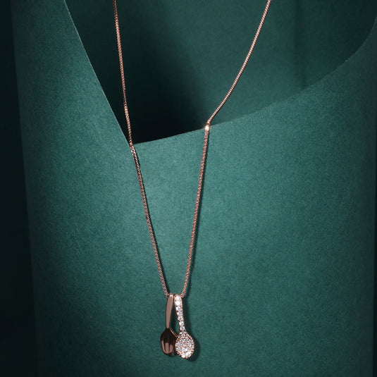 925 Silver Spoon & Fork Charm Pendant (Rose-Gold Finish)