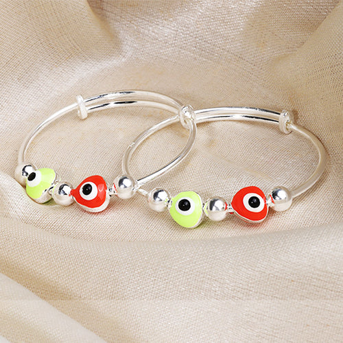 925 Silver Enamel Red & Green Evil Eye Baby Kada