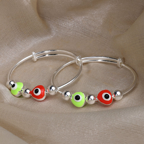 925 Silver Enamel Red & Green Evil Eye Baby Kada