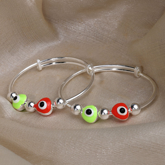 925 Silver Enamel Red & Green Evil Eye Baby Kada