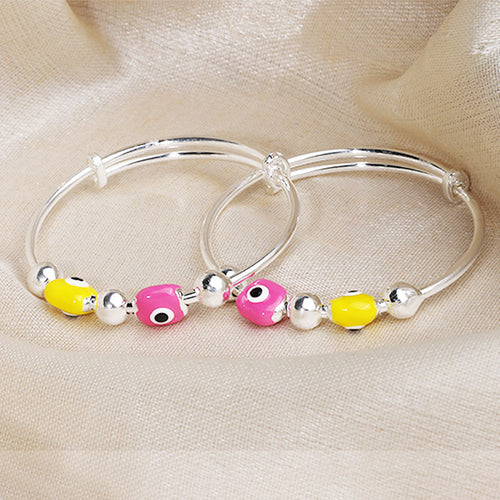 925 Silver Pink & Yellow Enamel Evil Eye Baby Kada