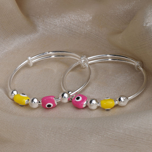 925 Silver Pink & Yellow Enamel Evil Eye Baby Kada