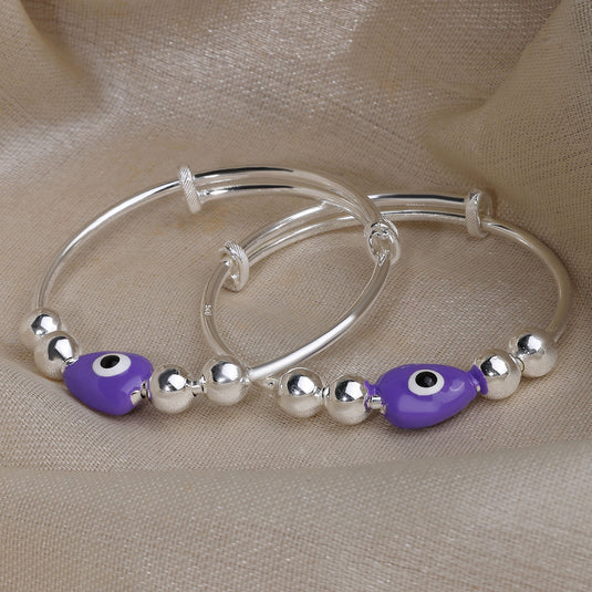 925 Silver Enamel Purple Oval Evil Eye Baby Kada
