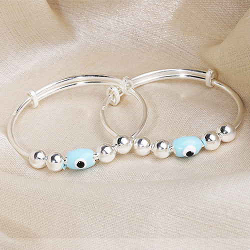 925 Silver Enamel Light Blue Evil Eye Baby Kada