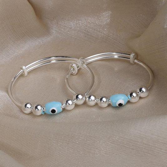 925 Silver Enamel Light Blue Evil Eye Baby Kada