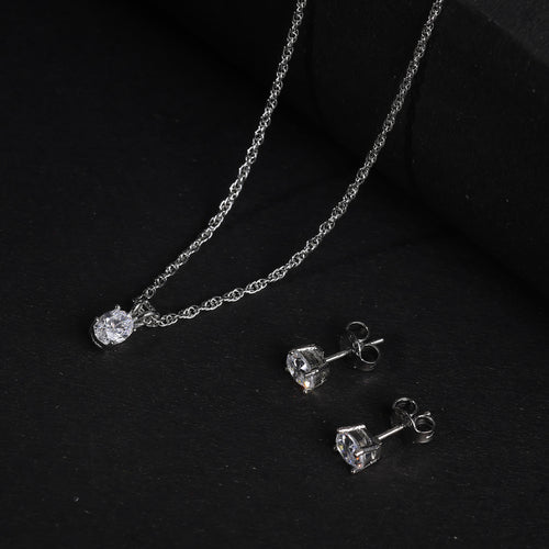 925 Silver Oval Stone Pendant Set