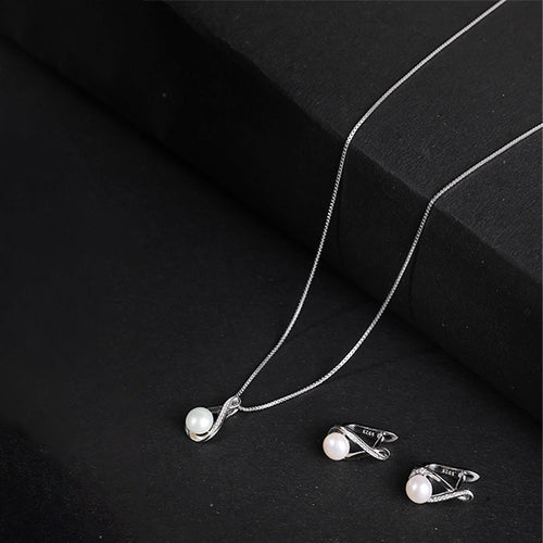 925 Silver Classic Pearl Drop Pendant Set