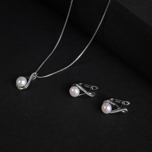 925 Silver Classic Pearl Drop Pendant Set