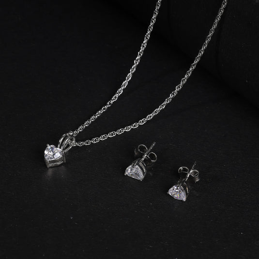 925 Silver Triangle Stone Pendant Set