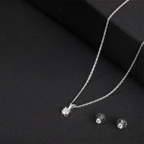 925 Silver Square Stone Pendant Set