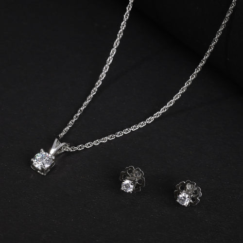 925 Silver Square Stone Pendant Set
