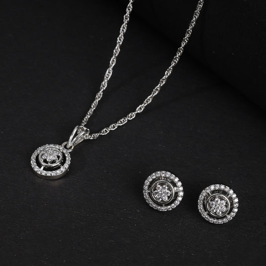 925 Silver Floral Open Circle Pendant Set