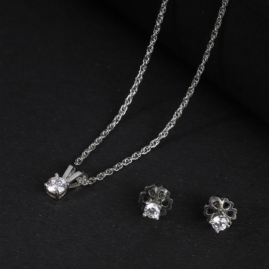925 Silver Round Stone Pendant Set