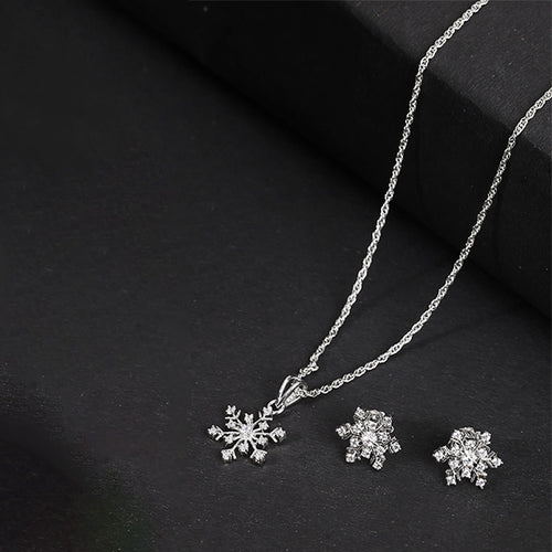925 Silver Icy Snowflake Pendant Set