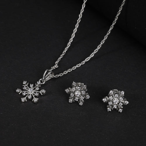 925 Silver Icy Snowflake Pendant Set