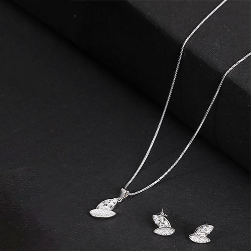 925 Silver Double Convex Studded Pendant Set