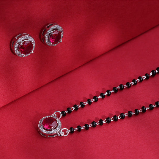 925 Silver Red Stone Circular Cut Mangalsutra Set