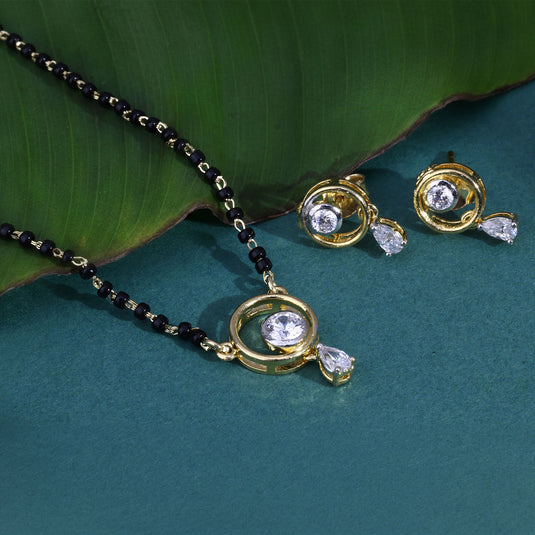925 Silver Dual-Tone Open Circle with Stone Drop Mangalsutra Set