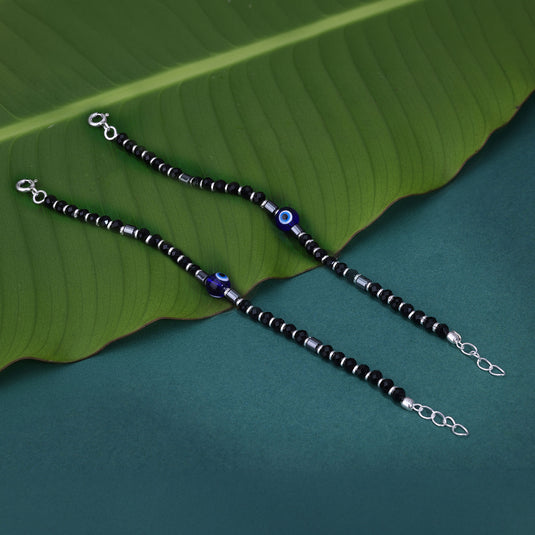 925 Silver Evil Eye Anklet with Black Beads