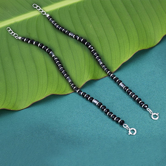 Double Line Black Beads Anklet