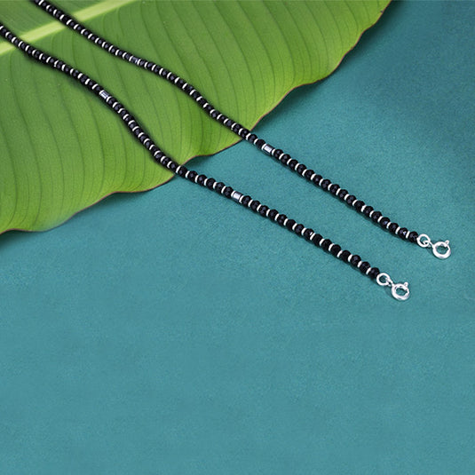 Black Beads Delicate Silver Anklet