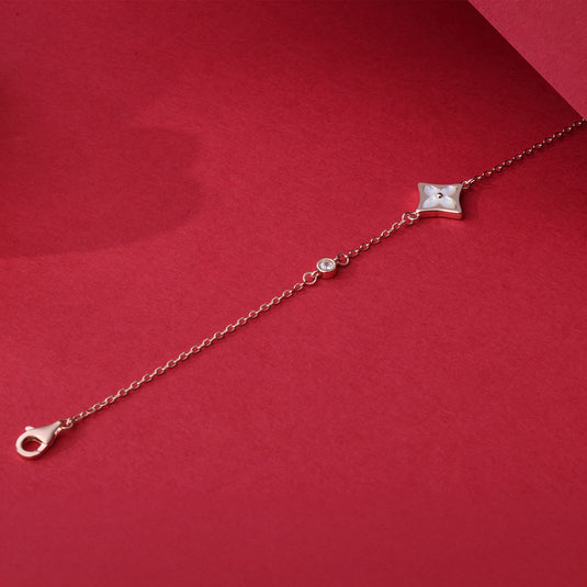 925 Silver Simple Flower Charm Bracelet (Rose-Gold Finish)