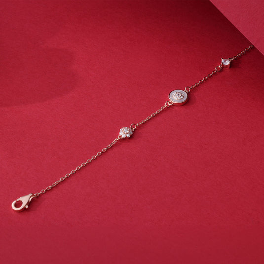 925 Silver Studded Disc with Floral Accent Bracelet (Rose-Gold Finish)