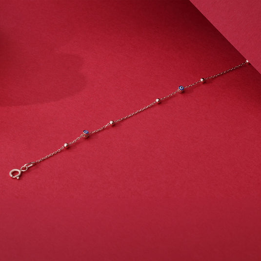 925 Silver Ultra-Minimal Dark Blue Evil Eye Bracelet (Rose-Gold Finish)