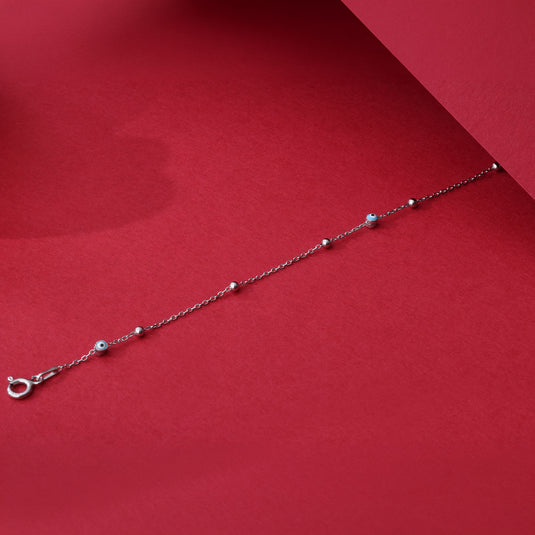 925 Silver Ultra-Minimal Light Blue Evil Eye Bracelet
