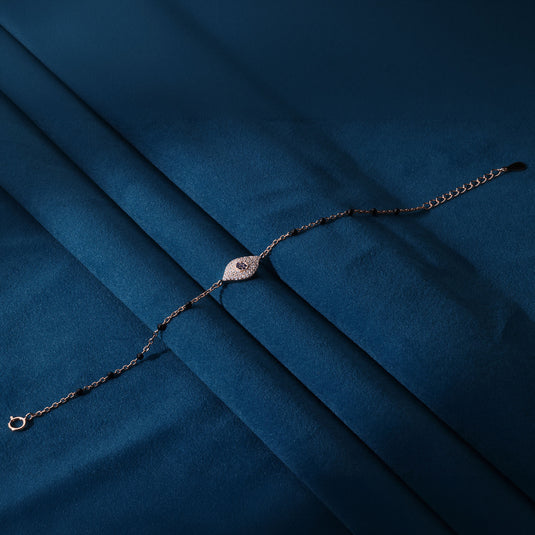 925 Silver Evil Eye & Black Beads Bracelet (Rose-Gold Finish)
