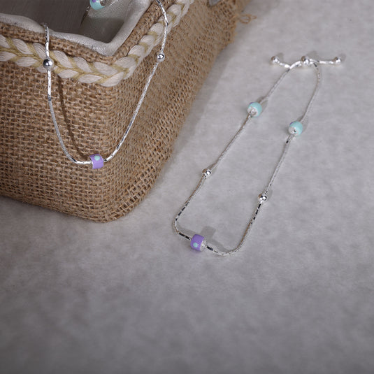 925 Silver Enamel Beads Adjustable Anklet