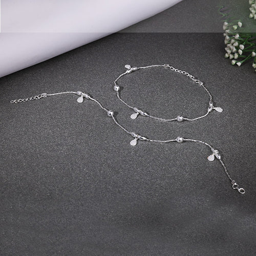 925 Silver Studded Pear Drop Charm Anklet