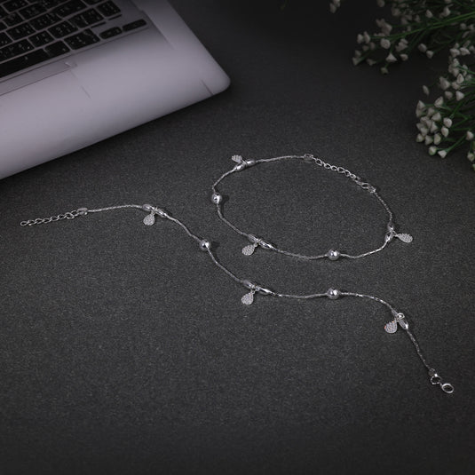 925 Silver Studded Pear Drop Charm Anklet
