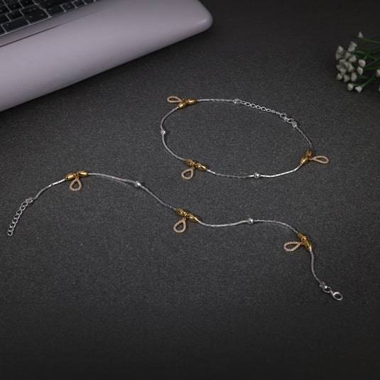 925 Silver Dual-Tone Studded Pear Drop Anklet