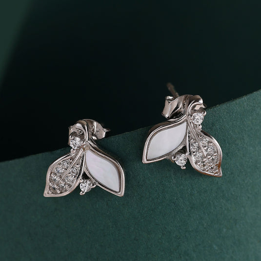 925 Silver Double Convex Studded Earrings