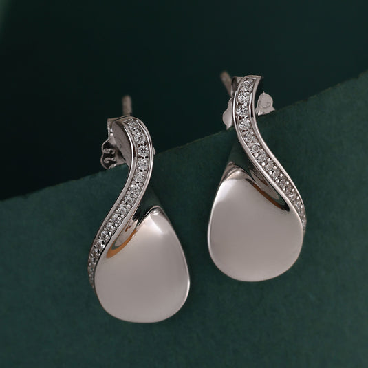 925 Silver Studded Petal Earrings