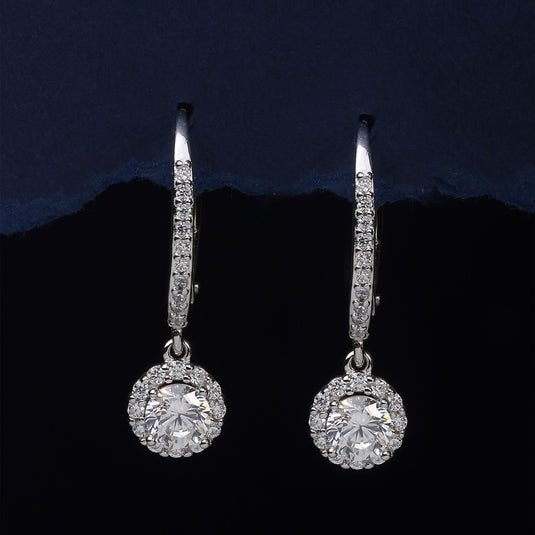 925 Silver Slim Hoop with Stone Drop Earrings