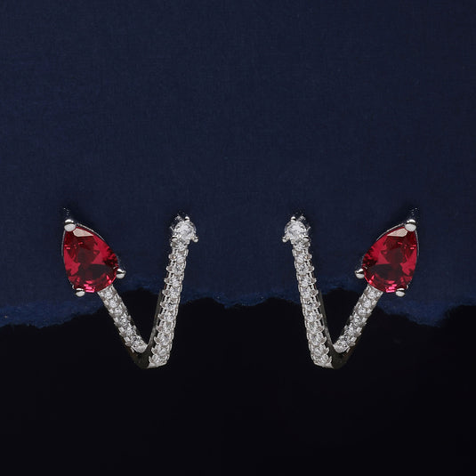 925 Silver Red V-Drop Earrings