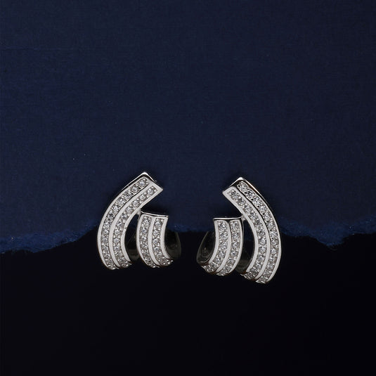 925 Silver Double Curve Studded Earrings