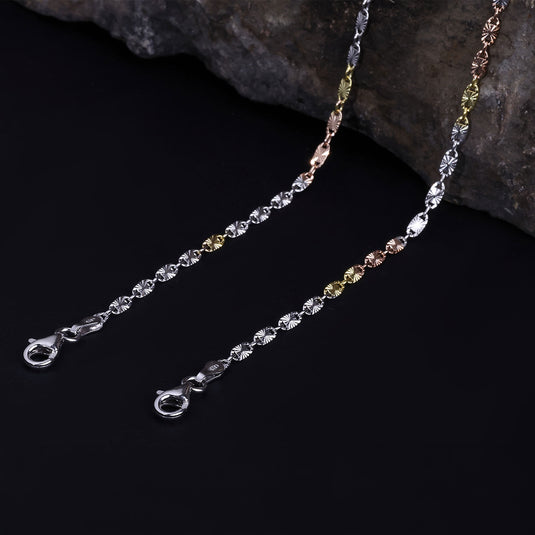 925 Silver Triple Tone Oval Linked Anklet