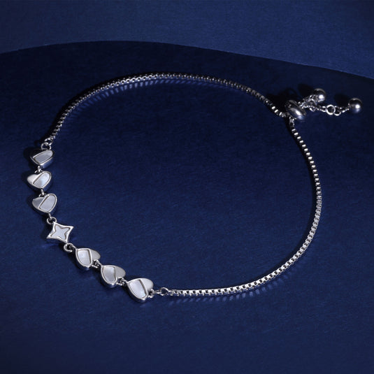 925 Silver Star & Heart Inlay Adjustable Bracelet