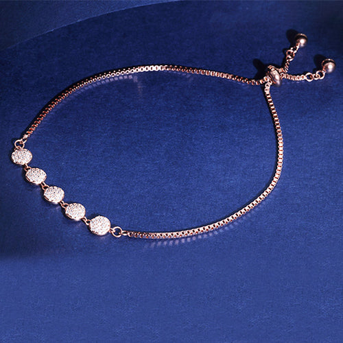 925 Silver Small Studded Discs Adjustable Bracelet (Rose-Gold Finish)