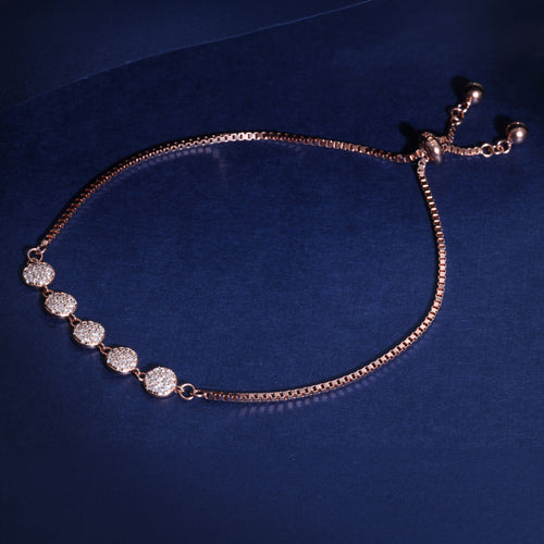 925 Silver Small Studded Discs Adjustable Bracelet (Rose-Gold Finish)