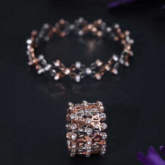 925 Silver 2-in-1 Retractable Ring-to-Bracelet (Rose-Gold Mix)