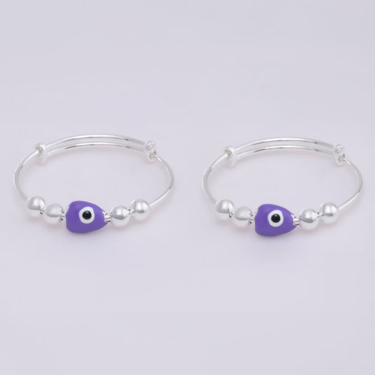 925 Silver Enamel Purple Oval Evil Eye Baby Kada