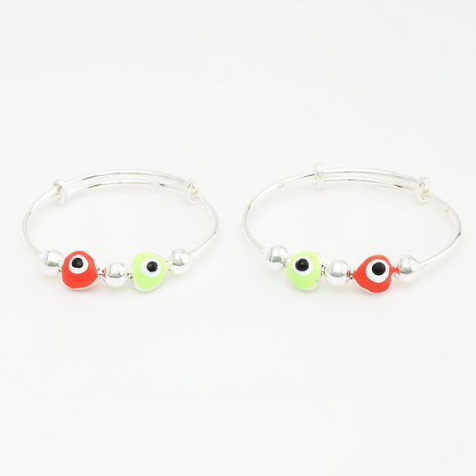 925 Silver Enamel Red & Green Evil Eye Baby Kada