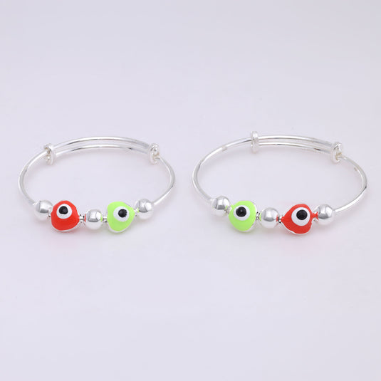 925 Silver Enamel Red & Green Evil Eye Baby Kada