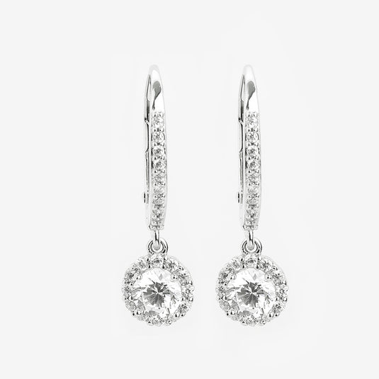 925 Silver Slim Hoop with Stone Drop Earrings